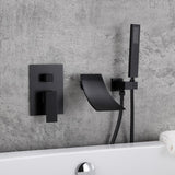 Modern Waterfall Wall-Mount Tub Filler Faucet Single Handle & Handshower in Matte Black