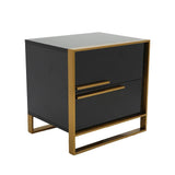 Modern 2 Drawers Black Lacquer Nightstand in Gold
