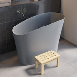 47" Modern Oblique Deep Freestanding Matte White Stone Resin Japanese Soaking Bathtub