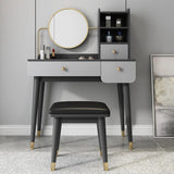 2 Pieces Minimalist Makeup Vanity Set in Walnut with Mirror & Stool
