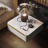 Modern White Floating Nightstand 1 Drawer Bedside Table with Sintered02Stone Top