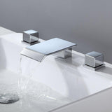 Moda Matte Black Waterfall Widespread Bathroom Sink Faucet Square Double Handle