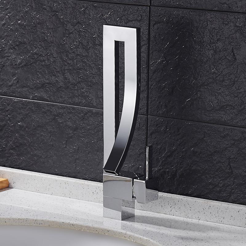 Single Handle Single Hole Bathroom Sink Faucet with Waterfall Spout in Chrome Brass