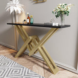 Black & Gold Narrow Console Table Accent Table For Entryway X Base Metal in Small