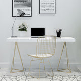 39" White Rectangular Wood-Top Writing Desk for Home Office with 2 Gold Pedestal