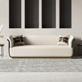 Modern Off-White & Brown Sofa for 3 Seaters Microfiber Leather Upholstery Rectangle