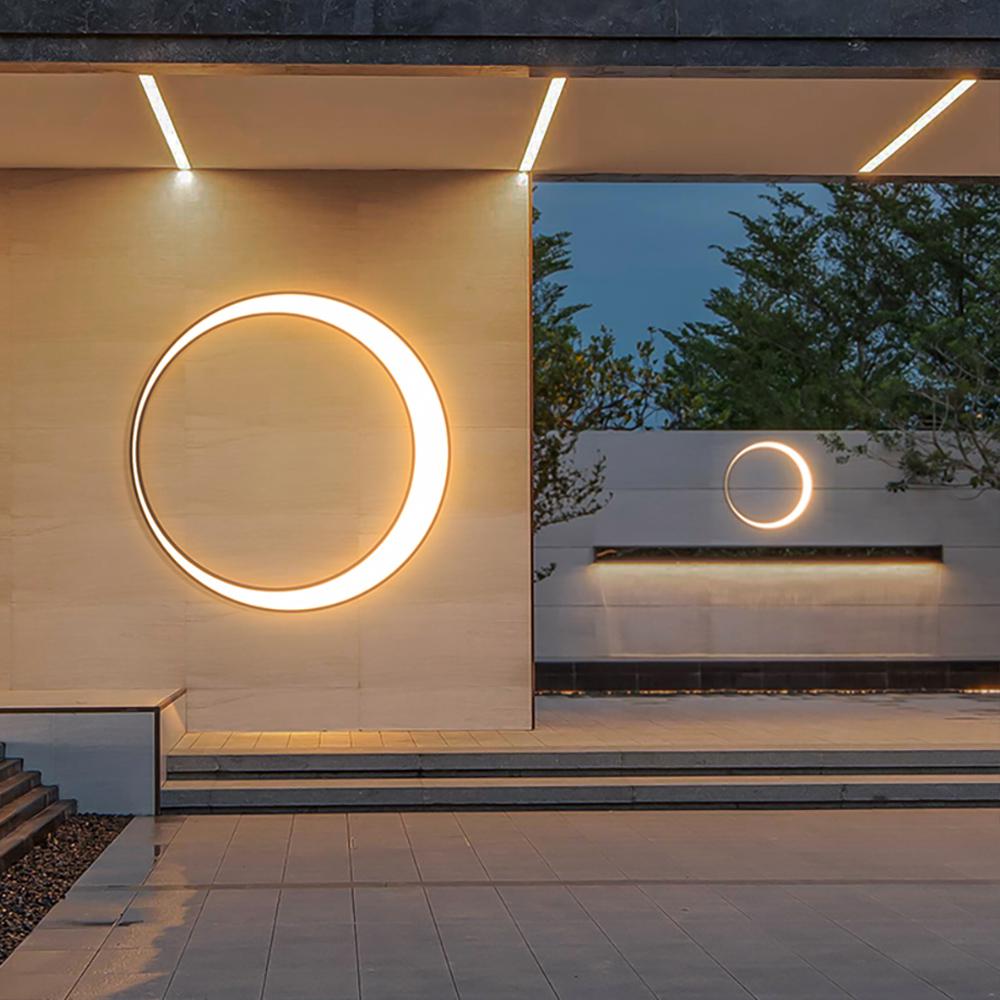 Postmordern Outdoor LED Wall Sconces Round Gray Waterproof Garden Lighting