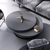 White Round Modern Wood Swivel Coffee Table with Storage Drawer in Gold