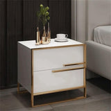 Modern 2 Drawers Black Lacquer Nightstand in Gold