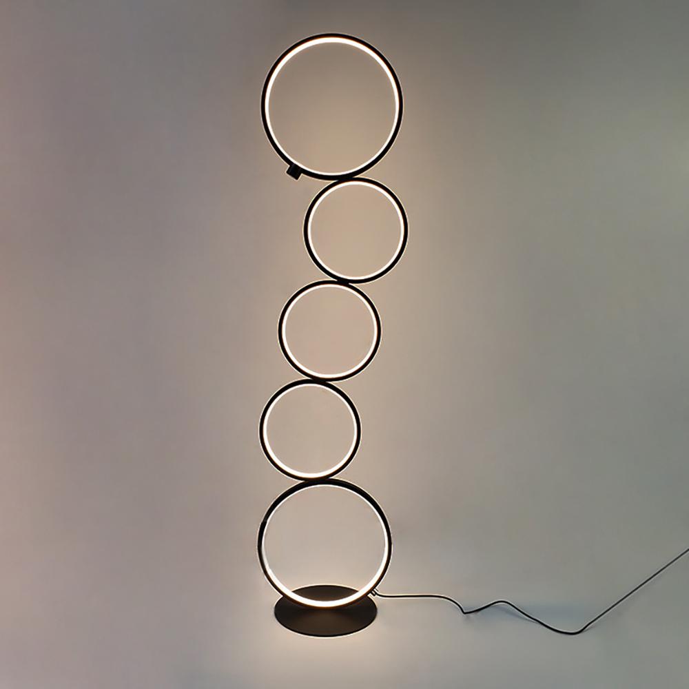 Black LED Floor Lamp 5-Ring Novelty Dimmable Standing Lamp