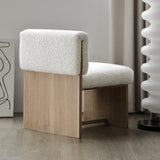 White & Natural Modern Wood Accent Chair Teddy Velvet Upholstery for Living Room