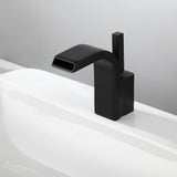 Waterfall Spout Single Joystick Handle Bathroom Sink Faucet in Matte Black