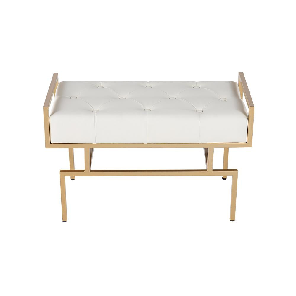 31.5'' Modern White Faux Leather Upholstered Bench with Gold Metal Legs
