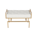 31.5'' Modern White Faux Leather Upholstered Bench with Gold Metal Legs