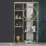 Modern Open Bookshelf  White & Gold Etagere in Metal Frame