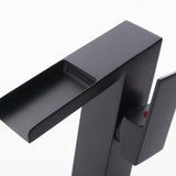 Quad Square Slanted Single Hole 1-Handle Waterfall Faucet Solid Brass for Bathroom Sink in Matte Black