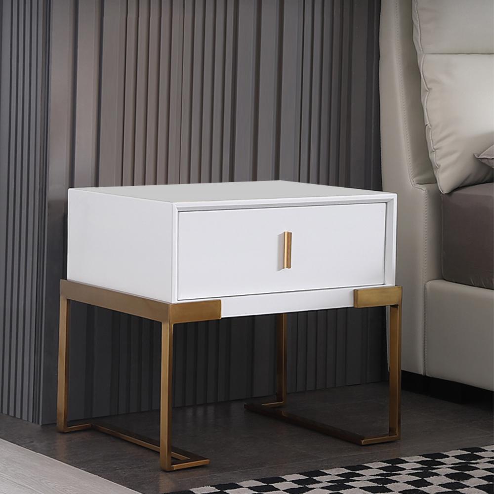 Black Bedroom Nightstand with Drawer Bedside Table Stainless Steel Base