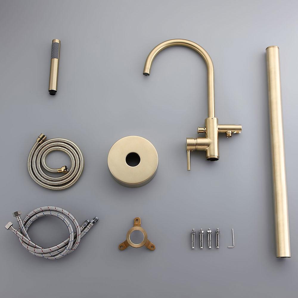 Brewst Freestanding Single Handle Tub Filler Faucet with Handheld Shower Solid Brass