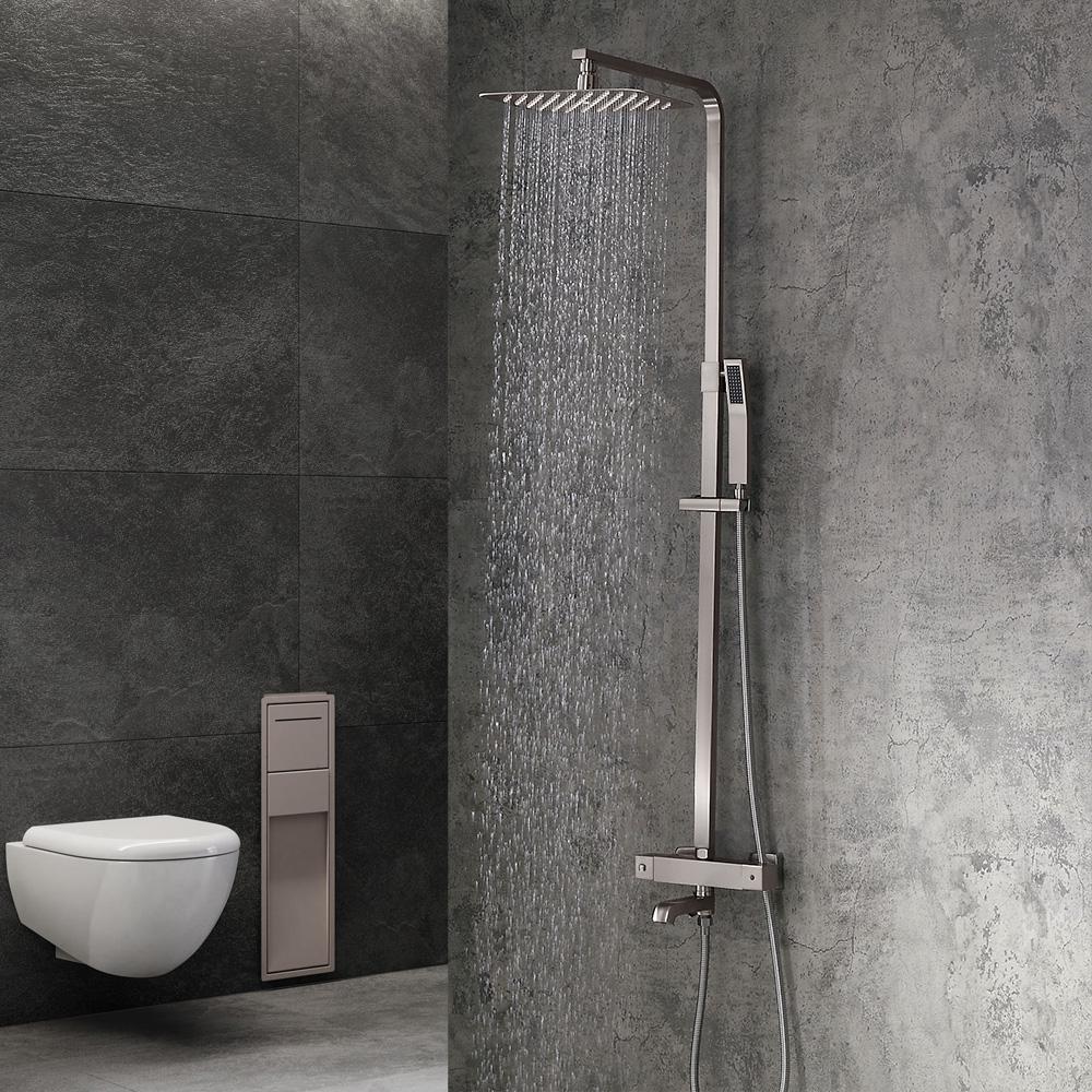 Modern Exposed Thermostastic Shower System Brushed Nickel Hand Shower & Tub Spout Brass