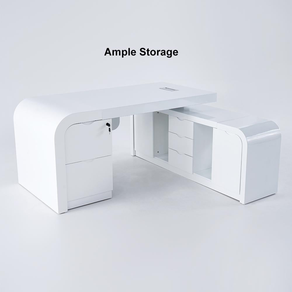 L-shaped Modern Executive Desk with Ample Storages Right Hand in White