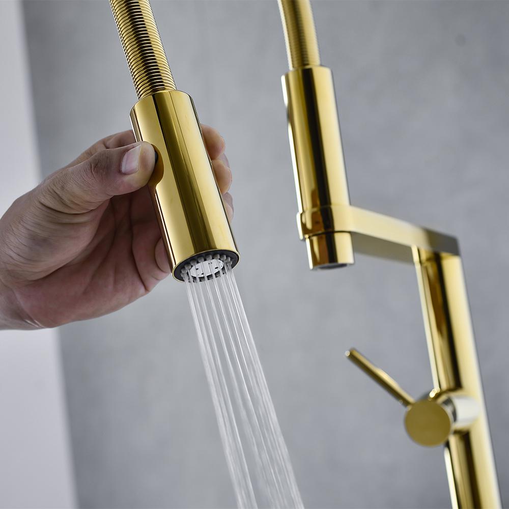 Rose Gold Single Hole High Arc Magnetic Kitchen Faucet Dual-function Spray