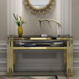 47.2" Modern Black Faux Marble Narrow Console Table with Storage Shelf and 4 Gold Legs