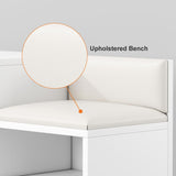 White Contemporary Upholstered Shoe Rack Bench with Storage Cabinet and Shelf Entryway