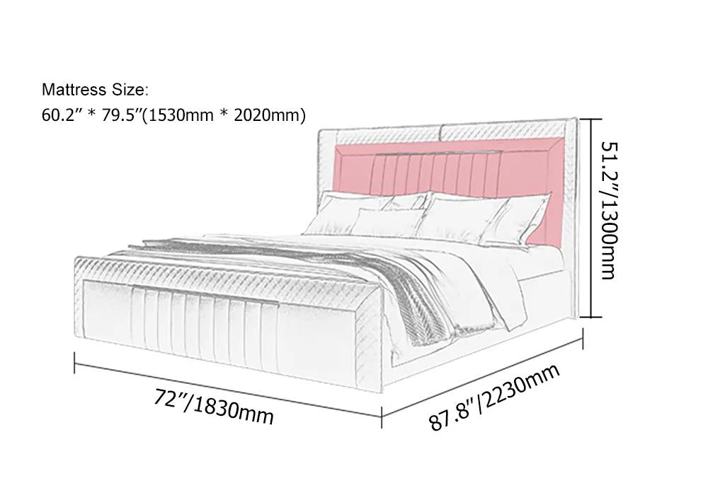 Modern Upholstered Cal King Bed Platform Bed Frame  with Wingback Headboard