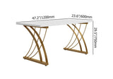 47" Modern White Rectangular Home Office Desk with Pine Wood Table Top & Gold Frame