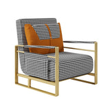 Modern Orange Houndstooth Single Sofabed Convertible Sleeper with Side Storage