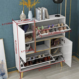 White Modern Shoe Storage Cabinet 17-Pair 2 Doors with Shelves & Pull-Down Drawers