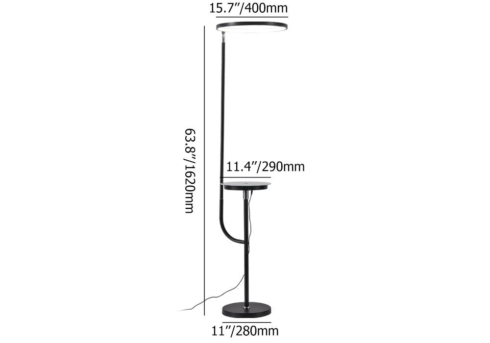 Lámpara de pie ajustable negra moderna Luz de lectura de pie LED con estante de vidrio
