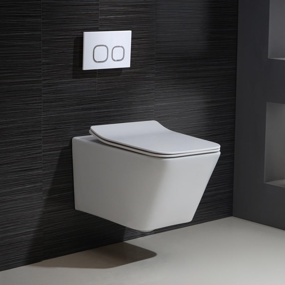 Wall Hung Toilet with In-Wall Tank and Carrier System Elongated 1.1/1.6 GPF Dual Flush in White