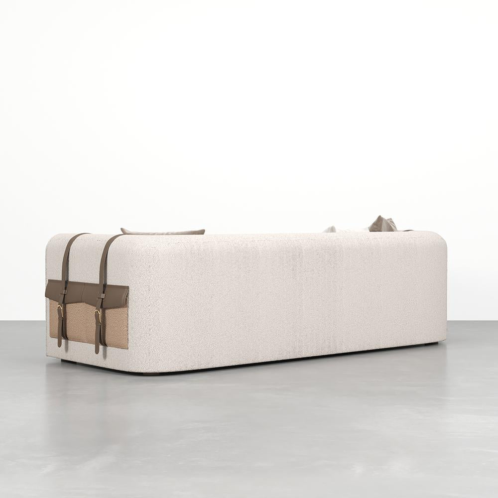 87" Modern White Boucle 3-Seater Sofa Upholstered   Convertible  with Side Storage