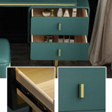 Green Makeup Vanity Set Expandable Dressing Table with Mirror&Side Cabinet&Stool