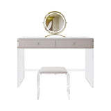 Minimalist Acrylic Floating Makeup Vanity Set with LED Lighted Standing Mirror & Stool