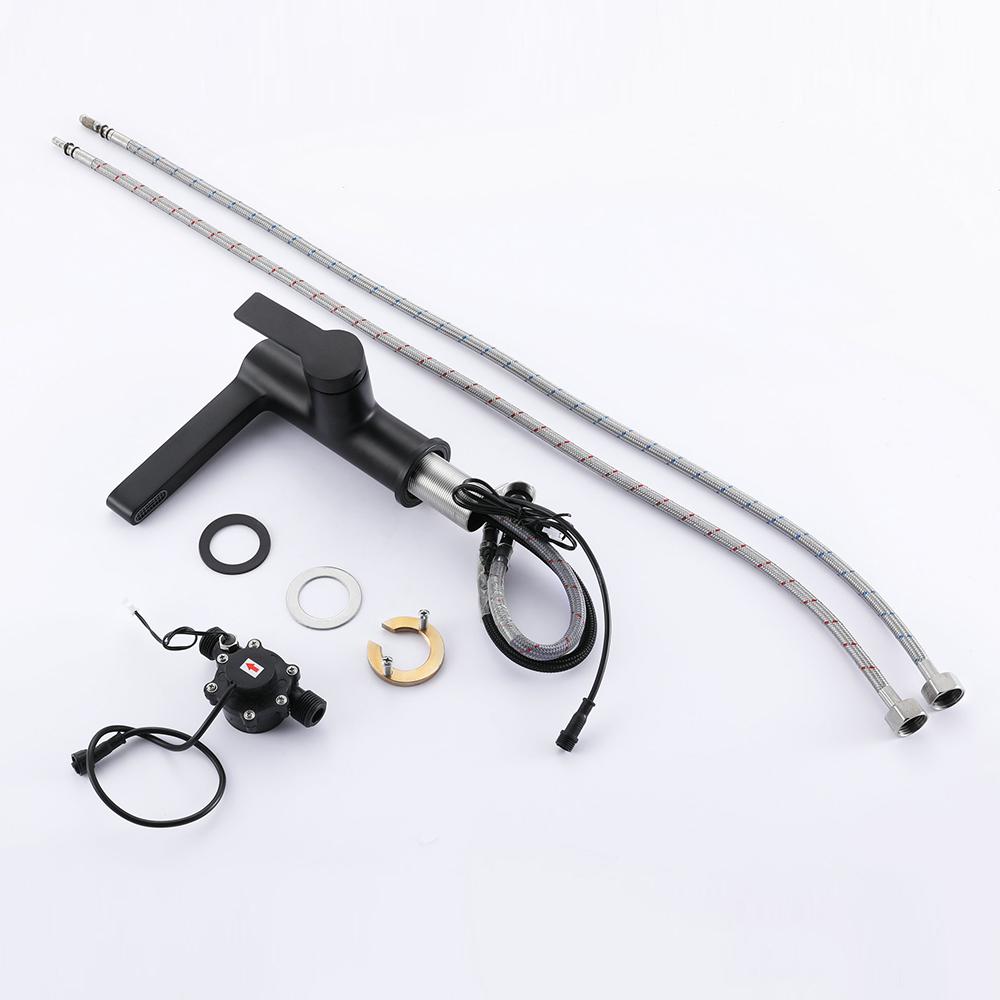 Modern Black Single Hole Bathroom Sink Faucet Intelligence Temperature Digital Display