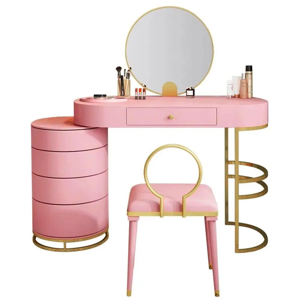 White Makeup Vanity Dressing Table with Swivel Cabinet Mirror & Stool Included