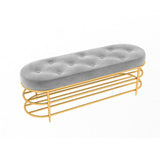 Modern Upholstered Bench Gray Velvet Bench with Shelf Bench with Shoe Storage
