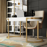 Modern Office Desk with 2 Drawers Stainless Steel Legs Lacquer Oval Desk in White