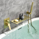 Modern Waterfall Wall Mounted Single Handle Bathtub Faucet With Handshower in Black