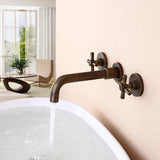Melro Classic Wall Mounted Double Cross Handle Bathroom Sink Faucet in Antique Brass