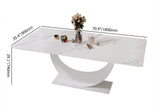 71" White Faux Marble Dining Table for 8 Crescent Base Sintered Stone