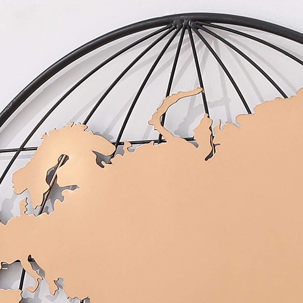 Modern Geometry Metal Round Frame Black & Rose Gold World Map Wall Decor