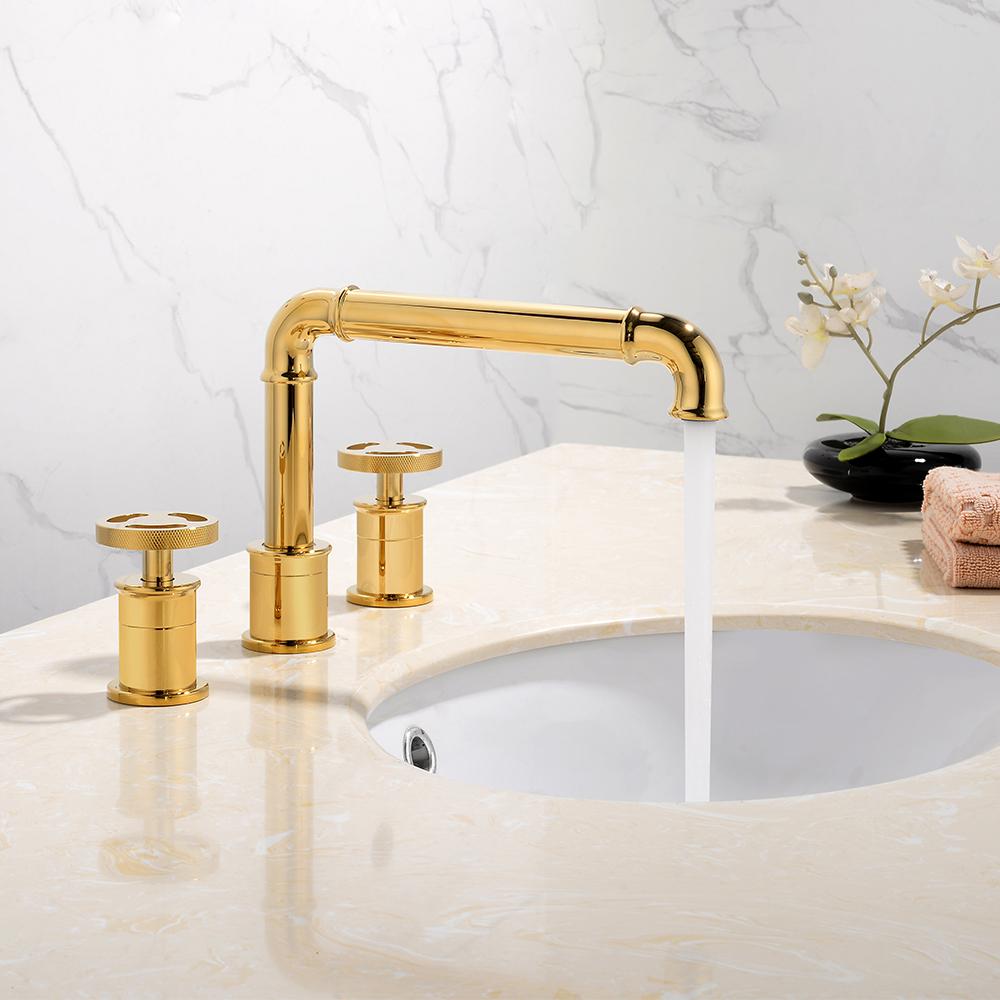 Ruth Industrial Pipe Gold Bathroom Widespread Sink Faucet