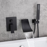 Modern Waterfall Wall-Mount Tub Filler Faucet Single Handle & Handshower in Matte Black