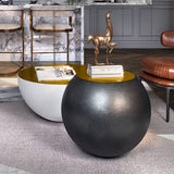 Modern Black & White Bowl-Shaped & Drum Shaped Coffe Table Set with Round Brown Top