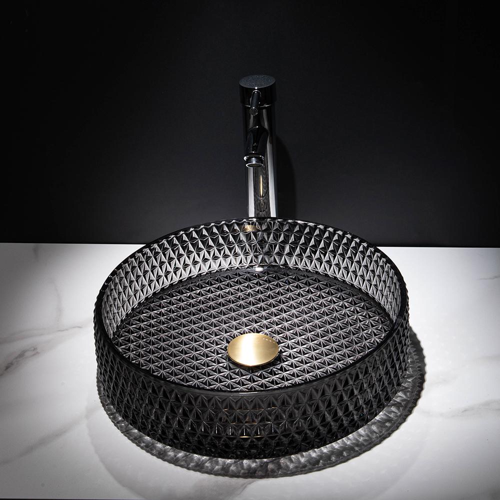 Vessel Transparent Diamond Shaped Crystal Glass Bathroom Wash Sink