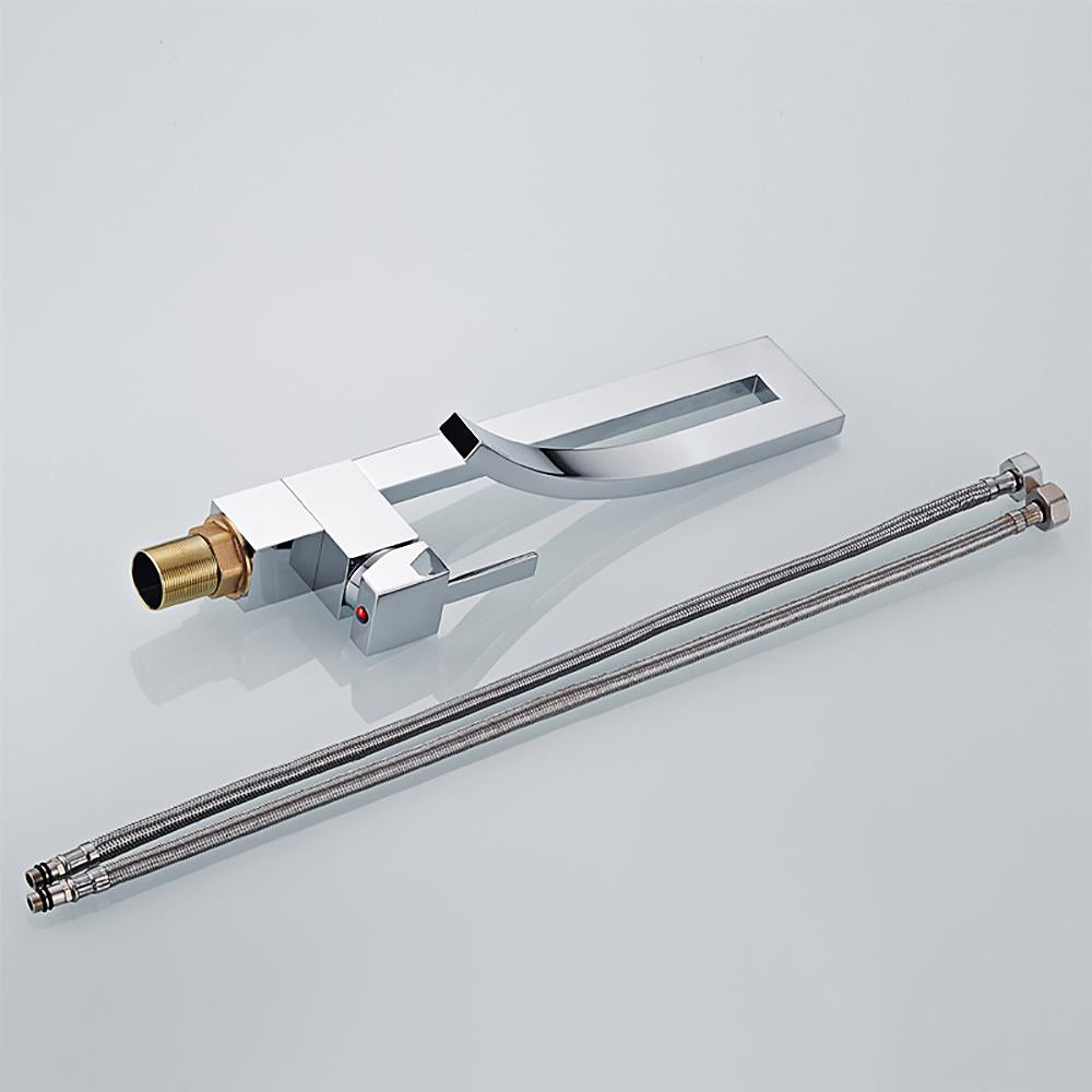 Single Handle Single Hole Bathroom Sink Faucet with Waterfall Spout in Chrome Brass