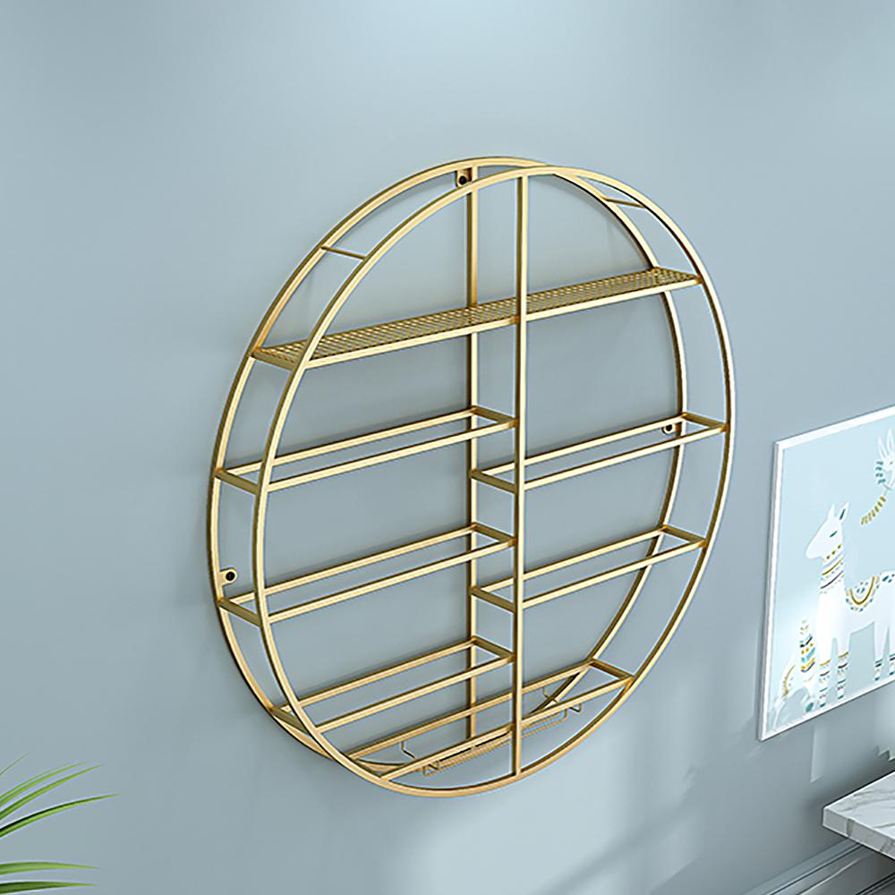 Modern Round Wall Mounted Metal Black Wine Rack